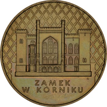 Rewers monety 2-złotowej poświęcony Zamkowi Kórnik